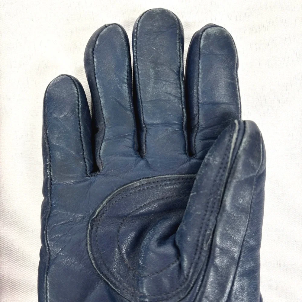 Vintage Snow Winter Gloves Japan Leather Blue Yellow Womens Sz S - Picture 5 of 7